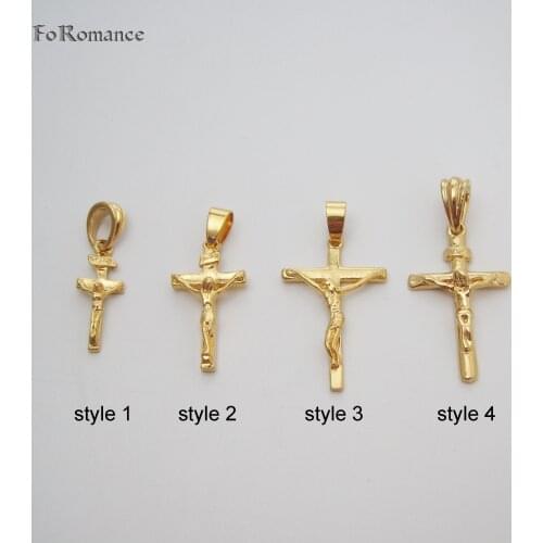4 STYLES YELLOW GOLD PLATED 18INCH WATER WAVE CHAIN JESUS CHRIST ON IT PLAIN SURFACE INRI PENDANT CROSS NECKLACE GREAT GIFT