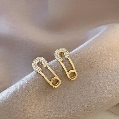 Origin Summer Delicate Cubic Zircon Paper Clip Stud Earring for Women Girls Gold Hollow Metallic Earring Jewelry Pendientes
