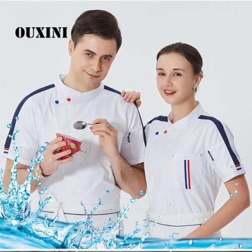 Summer Unisex Short Sleeve Chef Uniform High Quality Chef Cooking Jacket Catering Service Hotel Waiter Work Shirt