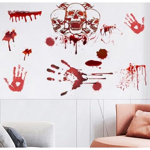 Horror Blood Handprint Sticker Skeleton Vampire Zombie Window Sticker Haunted House Party Wall Sticker Giant Bloody Wall Sticker