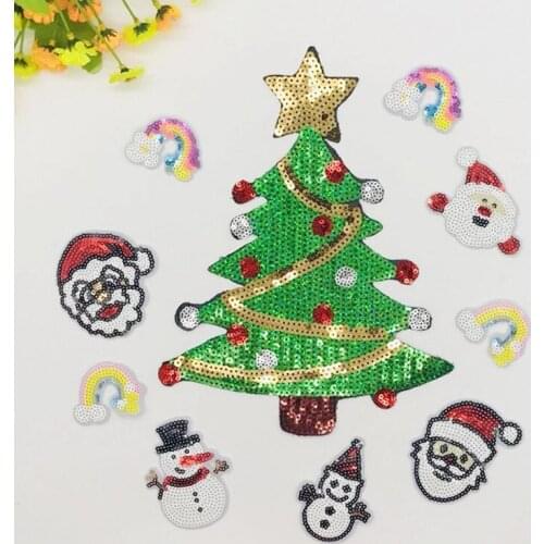 Sequin Embroidery Santa Claus Christmas Tree Snowman Sequin Cloth Decoration Accessories Patch Sticker DIY