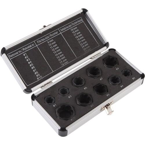 High-profile ten-piece set Broken nut and bolt extractor Hexagonal nut removal tool