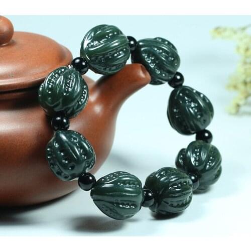 Bangle Natural Jade Jewelry Round Beads Natural Natural ink jadeite real green jade bracelet 18MM