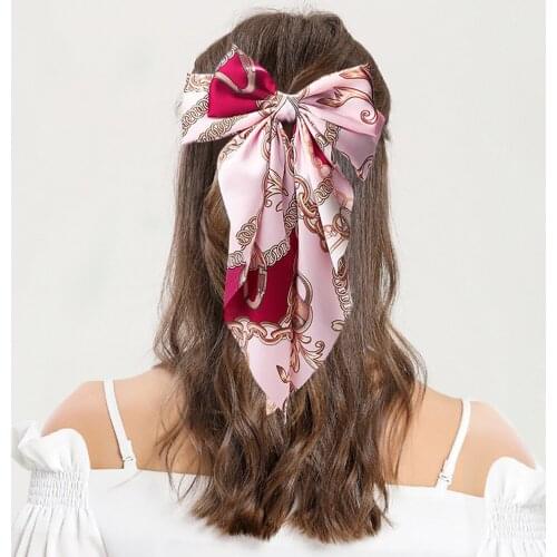 Oaoleer Stain Fabric Chain Bowknot Hair Clips Solid Color Elegant Large Bows Hairpin Ponytail Barrettes Fashion Hair Accessory
