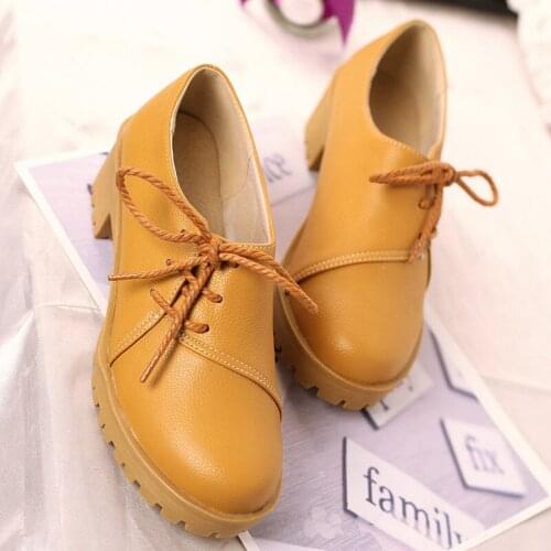 US4-11 Womens Round Toe Platform Brogue Bowtie Block Chunky High Heel Low Top Oxfords Shoes 3Colors Sweet Mary Janes Plus Size