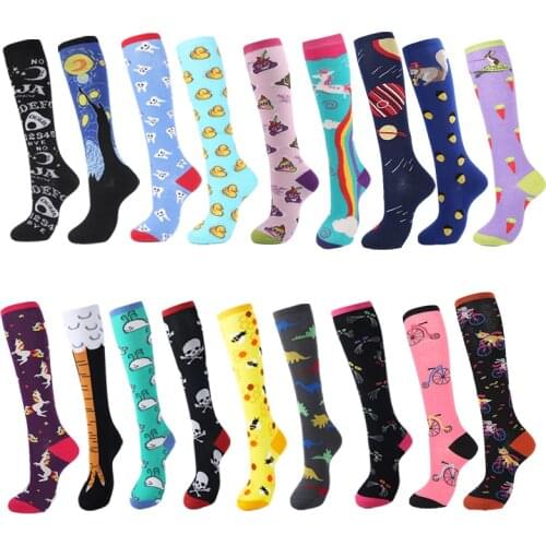 YEADU Womens Stocking Harajuku Colorful Cartoon Cute Funny Unicorn Skull Dino Kawaii Knee long for Girl