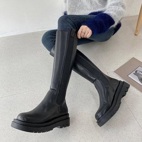 2021Fashion Woman Non-slip Waterproof Autumn Botas Zipper PU Leather Knee High Boots Outdoor Women Chunky Platform Long Boots