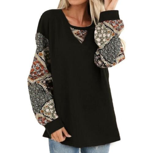 Women Boho Floral V-Neck Long Lantern Sleeve Oversize Sweatshirts