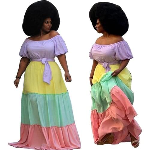 XL-5XL summer 2021 Plus size dress women clothing fashion casual Stitching color loose long dresses Wholesale Dropshipping