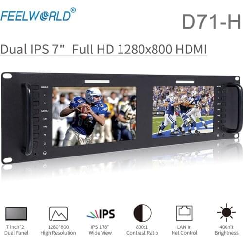 FEELWORLD D71-H Dual 7" 3RU IPS 1280x800 LCD Rack Mount Monitor with HDMI, AV Input and Output for Studio