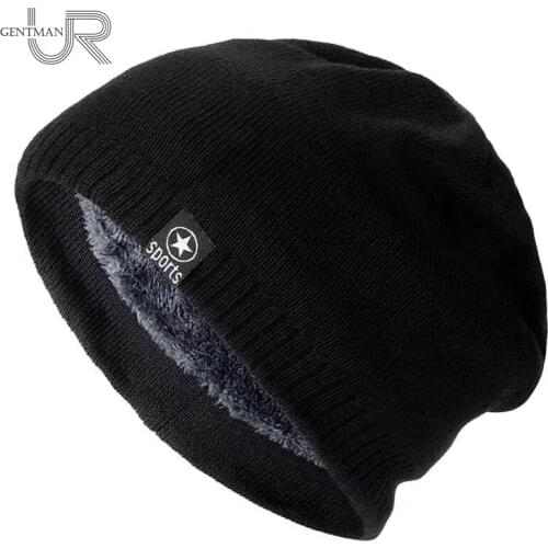 New Unisex Winter Hats Solid Color Knitted Hats For Men And Women Star Sports Beanie Cap Outdoor Add Fur Lining Warm Ski Hats
