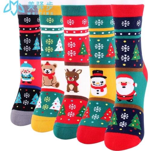 12 Pairs Per Set Korean Fashion Cartoon Christmas Socks Hot Sale Festival Cute Elk Socks Factory Direct Sales