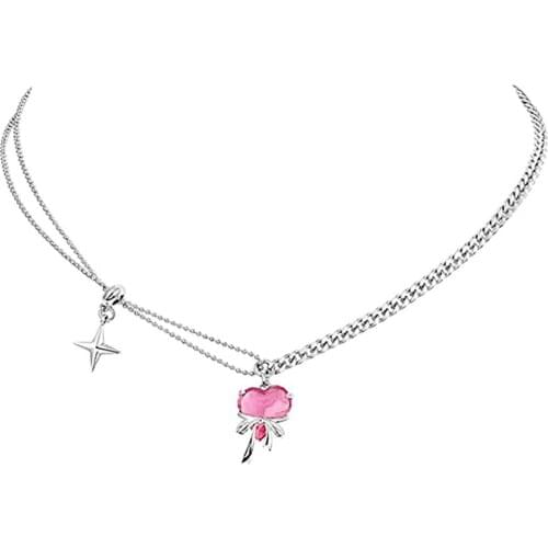 2021 Fashion Jewelry New 925 Silver Chain Crystal Bow Heart Necklace Charm Bijoux Femme Collar Choker Necklaces For Women Girls