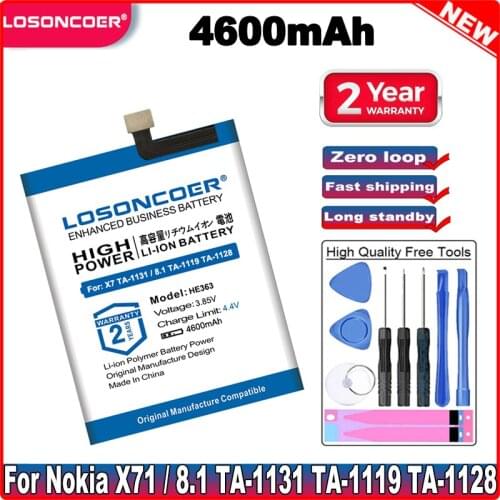 LOSONCOER 4600mAh HE377 HE376 HE362 HE363 HE378 Battery For Nokia X71 TA-1131 TA-1119 For Nokia 8.1 TA-1119 TA-1128 in stock
