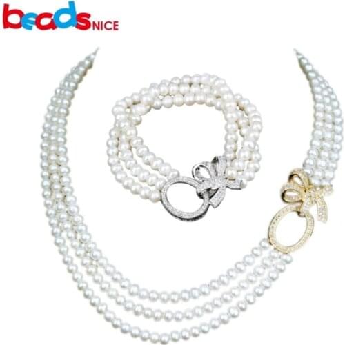 Beadsnice luxury pearl jewelry sets long bridal statement necklace 925 silver pendant multi strand pearl necklace ID30054