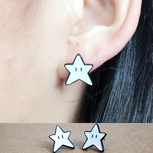 White Five-Pointed Star Fashion Anime Cartoon Earring Animal Stud Earrings For Women Girls Kids New Gift