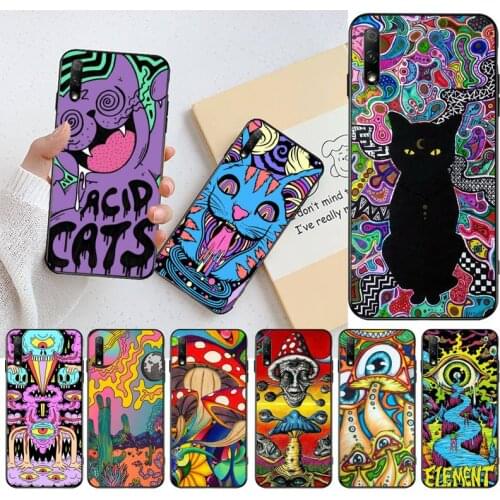 Psychedelic Trippy Cat Art Phone Case for Huawei Honor 30 20 10 9 8 8x 8c v30 Lite view pro