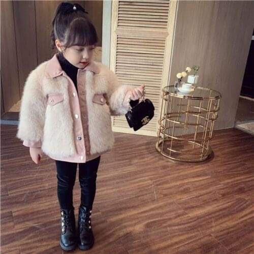 Faux Fox Fur Children Leather Coat Baby Winter 2021 Motorcycle Girls Pink Outerwear Fashion Jackets Kids Leather Tops Clothes