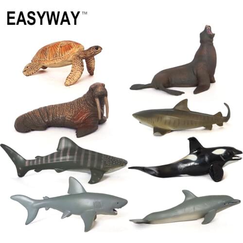 Easyway Sea Life Animals Turtle Toys Set Turtles Figurines Walrus Plastic Shark Fish Model Kids Toy Educational Zoo Figure PVC