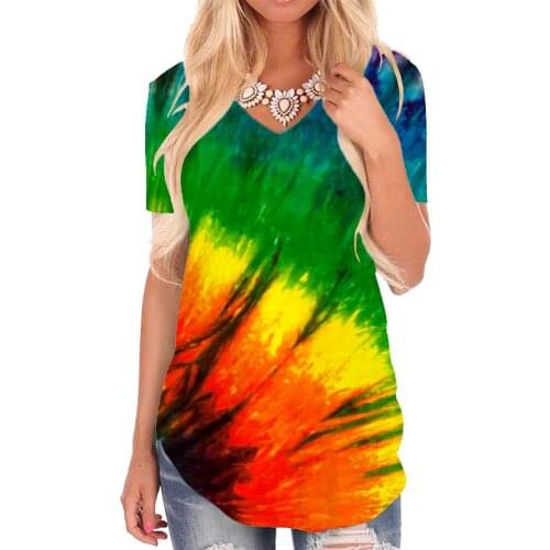 Giyu Brand Colorful T Shirt Women Dizziness V-neck Tshirt Tie Dye T-shirts 3d Harajuku Tshirts Printed Womens Clothing Fashion