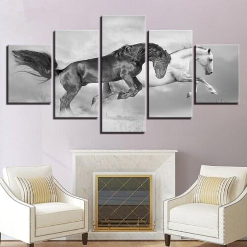 Framed Canvas HD Prints Pictures Home Decor 5 Pieces Wolf Couple Paintings Black And White Animal Poster Living Room