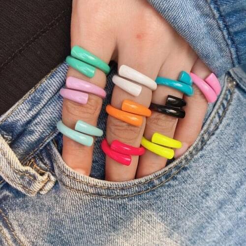 10PCS, 2021 Summer New Colorful Jewelry Neon Enamel Open Adjust Band Finger Ring For Women