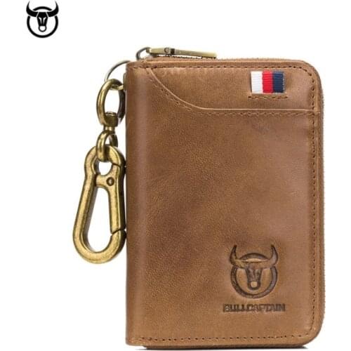 BULLCAPTAIN Fashion Car Key Case Cowhide Leather Wallet Mens Business Soft Multi-card Convenient Coin Purse