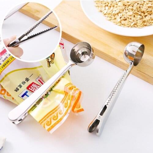 Creative Metal Stainless Steel Ground Coffee Tea Measuring Scoop Spoon With Seal Clip LX1747