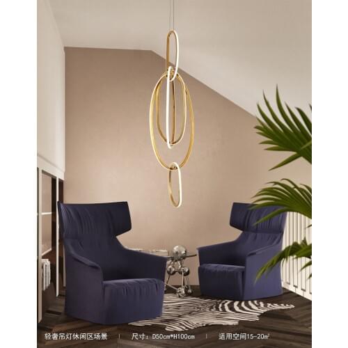 Stair lamp long chandelier Light luxury post-modern living room villa duplex building spiral staircase lamp