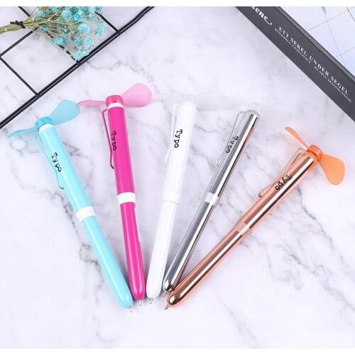 Metal Ballpoint Pen With Mini Fan As Students Gift Metal Pen Case PVC Fan Blade Pen AAA * 1 Battery