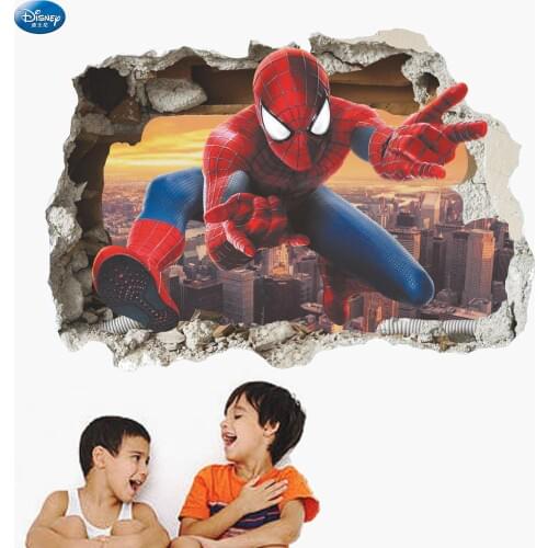 Cartoon Spider Man Vinyl Wall Sticker Traps Broken Window Classic Urban Hero Stickers 3D Interior Decoration for Bedroom Murals