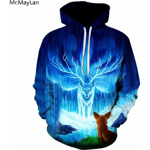 Cool 3D Print Horned Fox Jacket Men/Women Hipster Hiphop Hoodies Streetwear Hoodies Pullover Hat Sweatshirts Boys Coat Clothes