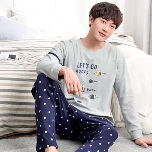 Men 2019 spring and autumn Korean large size youth pajamas new cotton long sleeve cotton winter suit pajama sets men pajamas