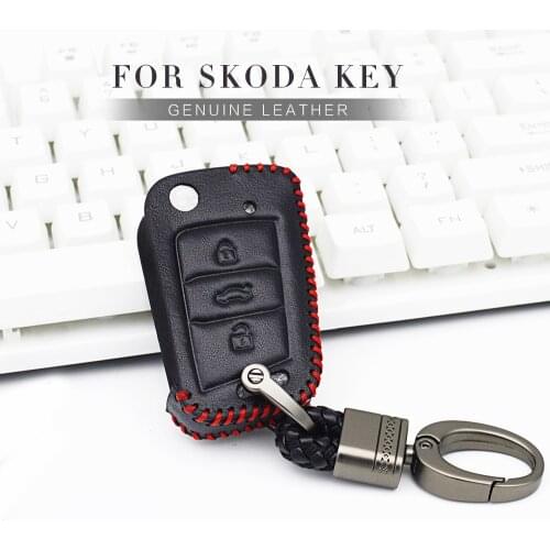 Genuine Leather Car Key Case Cover For Skoda Rapid Octavia 1 2 3 A7 RS Superb 2 Kodiaq Karoq Yeti Key Ring Cover Accessories