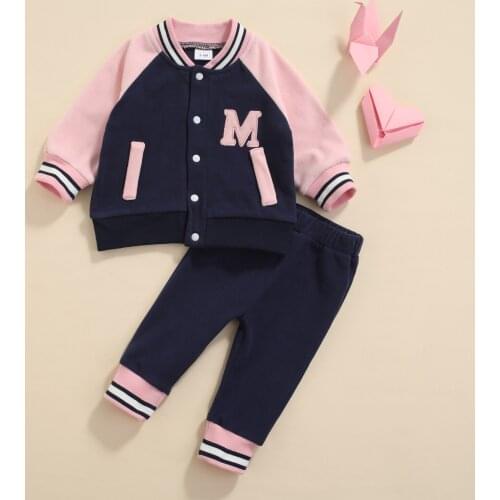 FOCUSNORM 0-24M Autumn Infant Baby Girls Boys Causal Clothes Sets 2pcs Letter Color Patchwork Single Breasted Jacket Pants