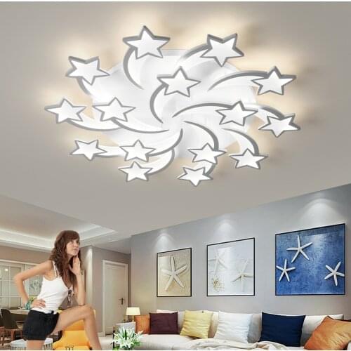 LED Chandelier Modern with Remote Control for Living Room Dining Bedroom Creative Star Design Hanging Ceiling Lamp Home Lighting