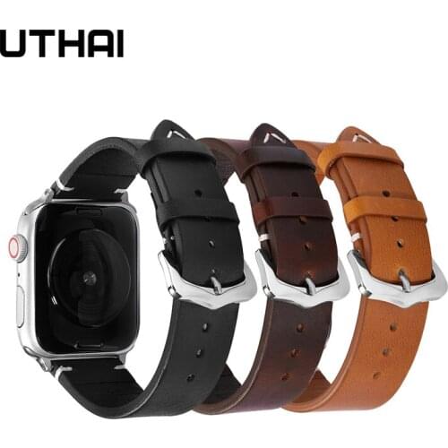 UThAI A43 Leather Watch Stap Watchband for Apple Watch Band Series 6 5 se 4 Bracelet 44mm 42mm Band For iwatch 3 2 1