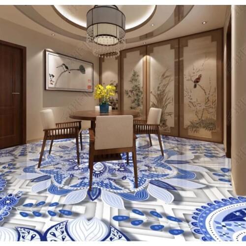 Custom 3Dfloor tiles self adhesive Flower Porcelain pvc floor wallpaper living room bedroom bathroom waterproof floor wallpaper