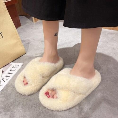 Slippers women 2021 new Korean version of the lazy cross strap thick bottom open toe autumn and winter cotton slippers