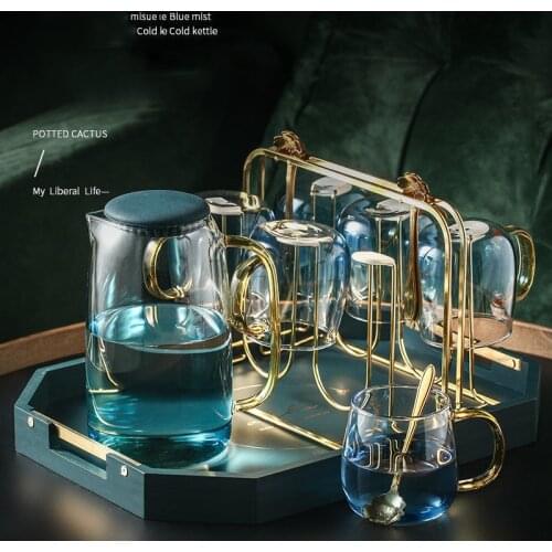 Luxurious Glass Cold Water Jug Set Juice Kettle Teapot With Holder Tray Transparent Large Capacity Heat Resistant Pot Pitcher