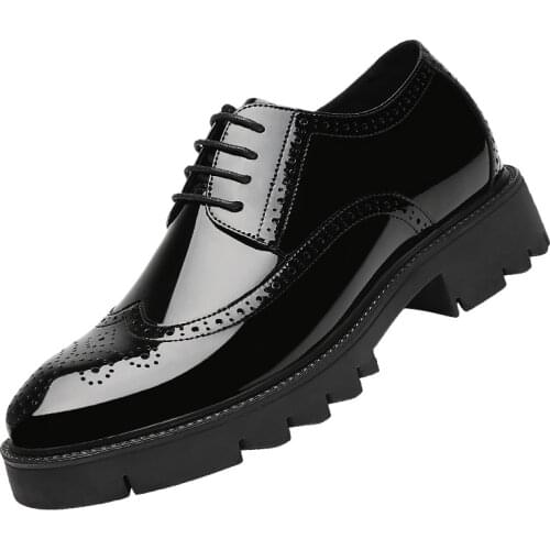 High Heel 8/10CM Gentleman Carve Brogue Shoes Men Formal Patent Leather Dress Shoes Size 37 Mens Black Shoes Man Sapatos Oxford