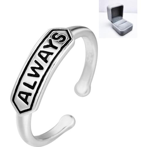 UFOORO Vintage Distressed Thai Silver ALWAYS Ring Letter Dyed Black Adustable Ring Jewelry With Box