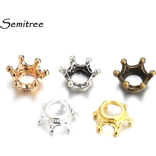 Semitree 50pcs Vintage Crown Bead Caps Charms End Cap Beads Bracelet Connectors for DIY Jewelry Making Findings Accessories