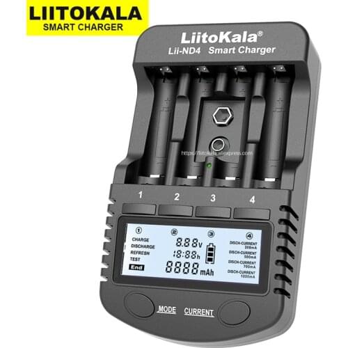 LiitoKala Lii-ND4 NiMH/Cd charger aa aaa charger LCD Display and Test battery capacity For 1.2V aa aaa and 9V batteries