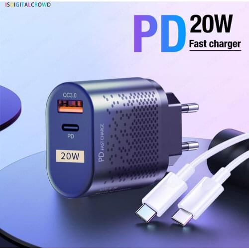 20W USB Type C Pd Charger For Iphone 12 11 Pro Max Mini To Airpods Mobile Phone Fast Charging For Xiaomi Huawei Samsung QC3.0