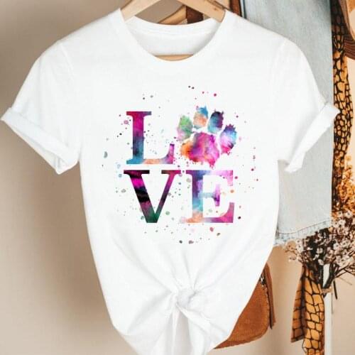 Women Clothes Casual Lovely Cute Dog Paw Cartoon Summer Short Sleeve Print Fashion Tshirt Female Tee Top Graphic T-shirt