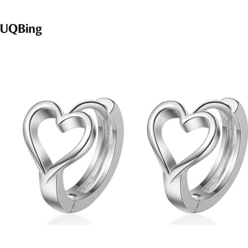 Korean Design 925 Sterling Silver Hollow Heart Clip Earrings Female Valentines Day Present