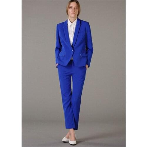 2019 Royal Blue Womens One Button Business Formal Suits Female Slim Fit Office Wear Tuxedo Suits Tailleur Femme