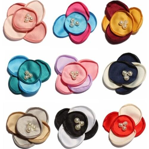 50PCS 5CM Newborn Fashion Burned Eage Fabric Flower With Pearl For Hair Accessories Lace Chiffon Hair Flowers For Headbands