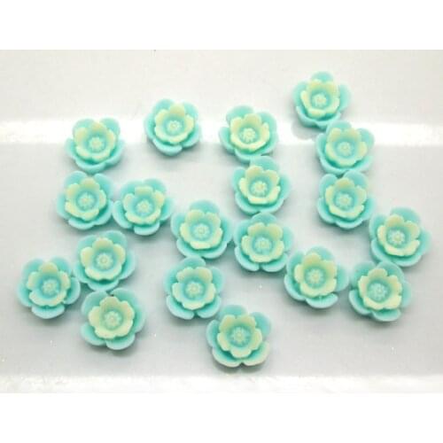 50Pcs Aqua Blue Resin Flower Decoration Crafts Flatback Cabochon Scrapbooking Embellishments Beads Diy Accessories
